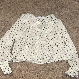 Polka Dot Ruffle Blouse - White and navy